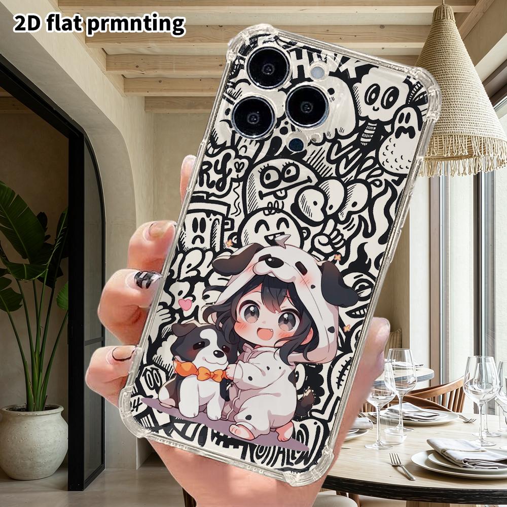 Phone Case: 2D Flat Suitable for iPhone 18 17 16 15 14 13 Pro, Transparent Four Corner Protective Case, Pajama Girl, Christmas and Halloween Gift