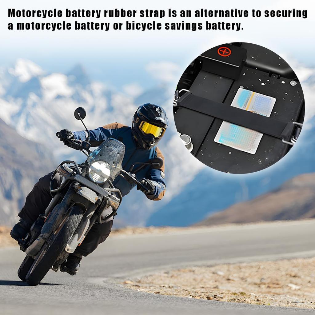 2-Piece Motorcycle Battery Strap, Stretchable Rubber Band Battery Holder Belt with Metal Buckle