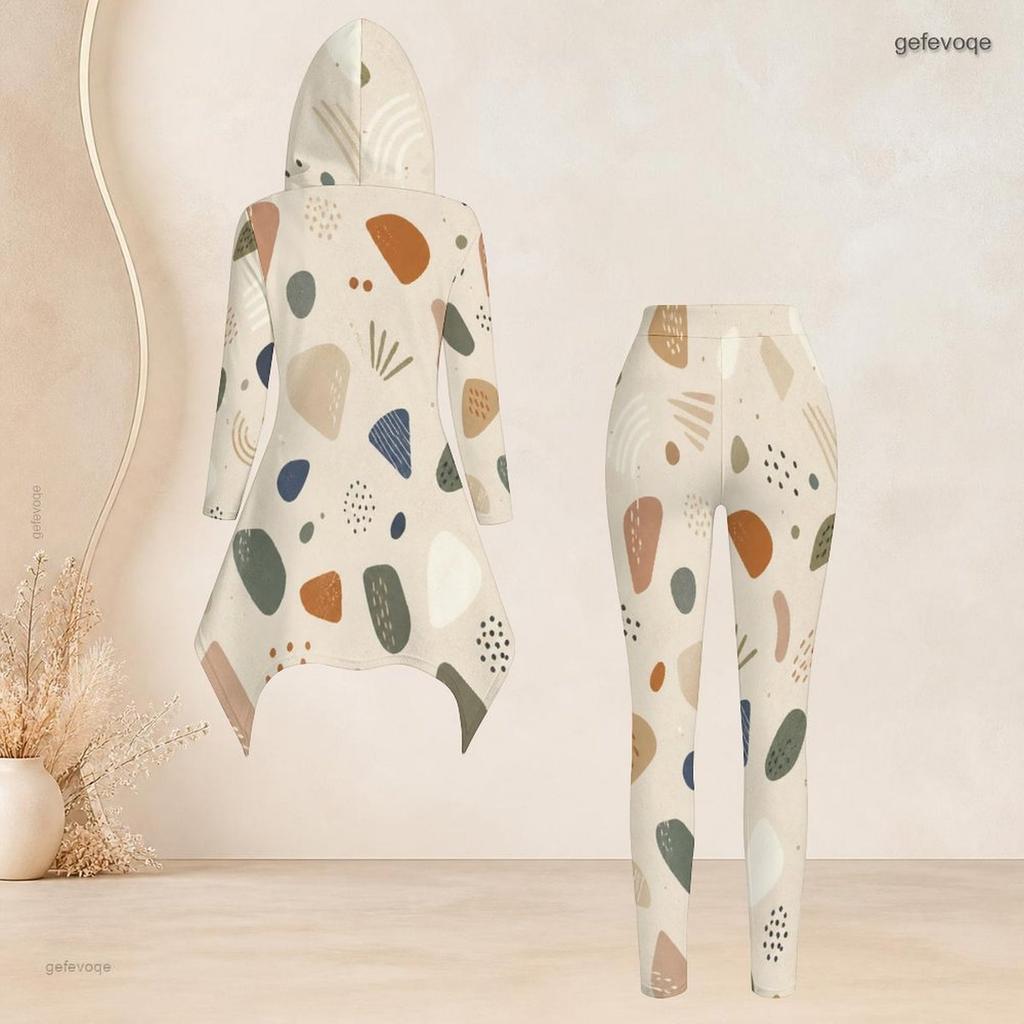 Women Plus Size Two Piece Set Hooded Long Sleeve Plaid Printed High Low Top And Fitted Pants