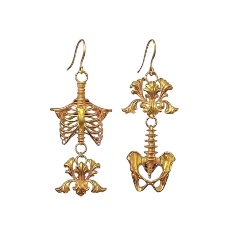 Gold/Silver Color Intricate Skeleton Cutout Dangle Earrings Vintage Gothic Style Zinc Alloy Earring