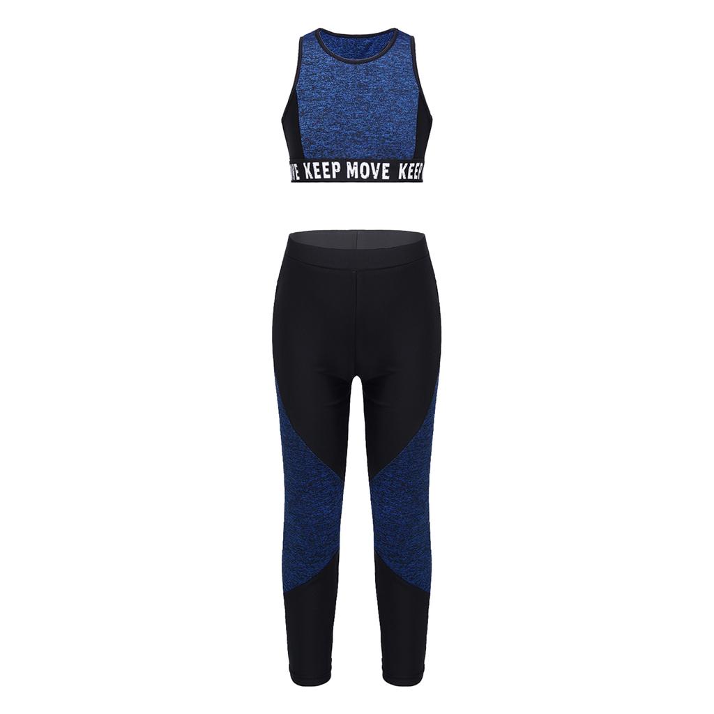 Kids Girls Sport Wear Set Wide Shoulder Straps Vest Top and Sport Pants Set Workout Running
