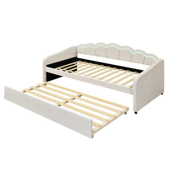 Day Bed 90x200cm with Extendable Bed Sofa Single Flat (without Mattress) Velvet Color-Changing Ambient Light Remote Control Minimalist