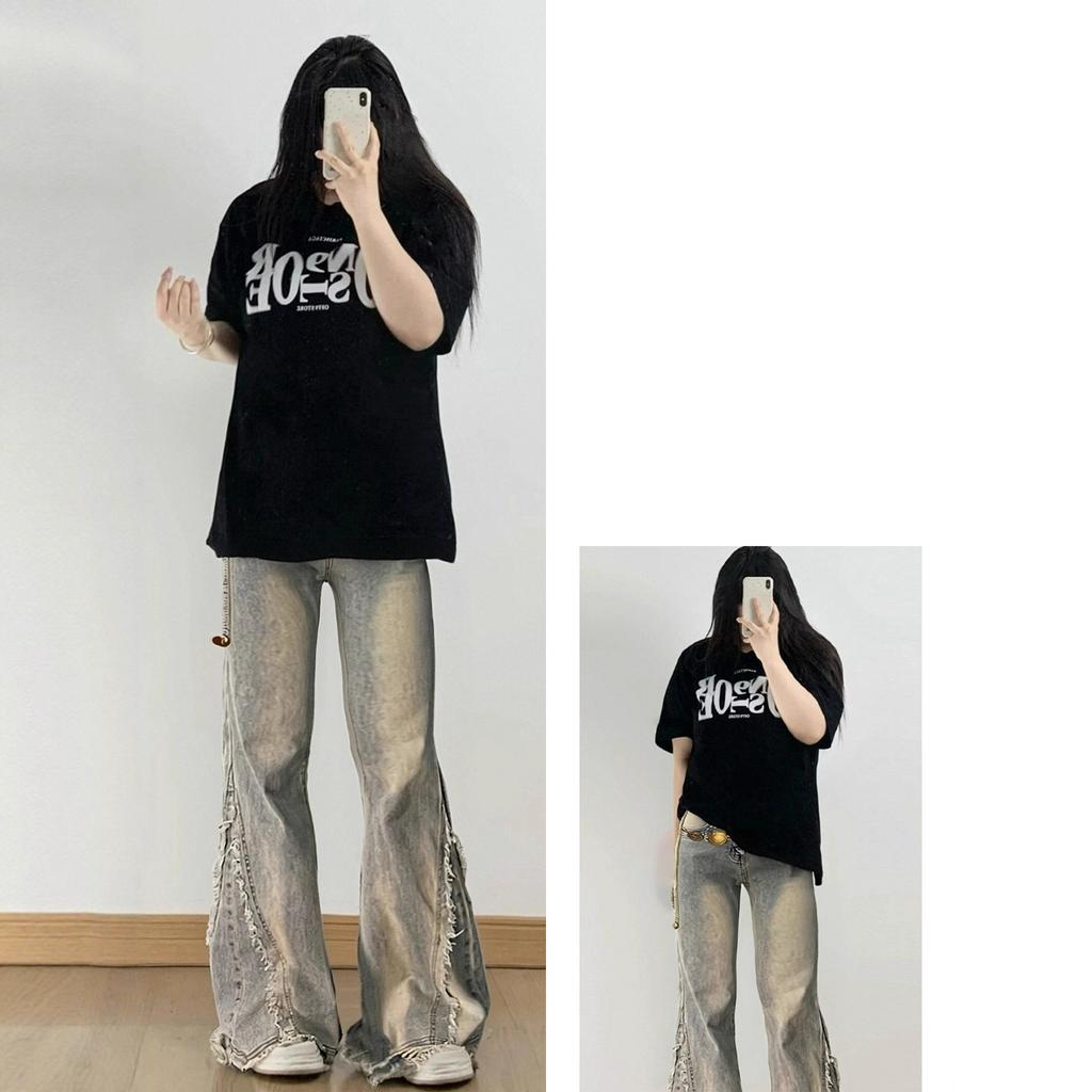 Komfortable Vintage Micro Flare Jeans Dame År Vår og Høst Designfølelse av Råkanten Slim Skinny Bukser Jeans for Dame Lange Denim Bukser