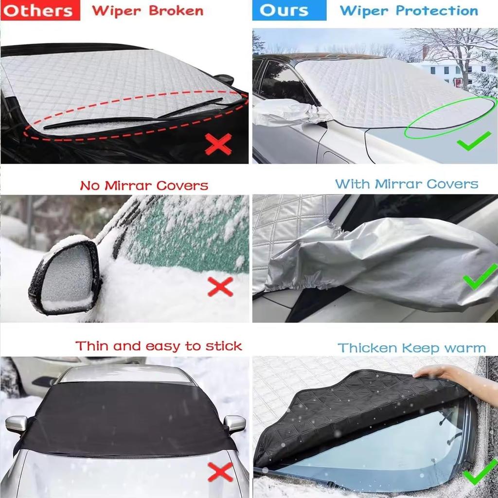 Car Windshield Snow Ice Cover with Side Mirror and Elastic Hook, 9 Magnetic Automotive Windshield Snow Frost Cover, Foldable Car Windshield Sun Shade