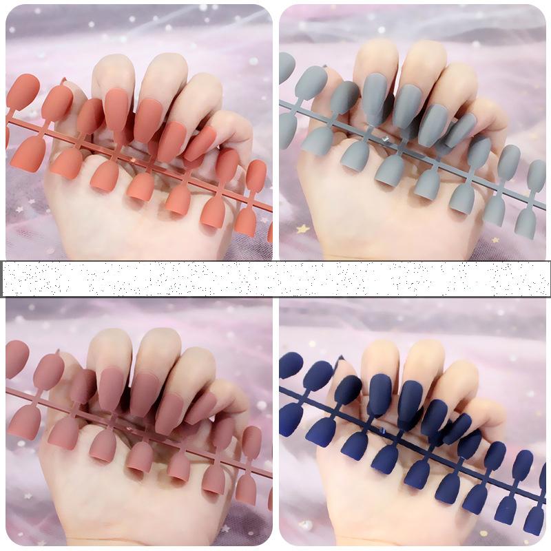 24pcs/set DIY Quick Nails Matte Frosted Long T Solid Color False Nails Multi-color Strips Finished Wear Manicure