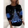XS-8XL Women's T Shirt Tee Snowflake Sparkly Christmas Tree Christmas Weekend Painting Tee Long Sleeve Print Round Neck Basic
