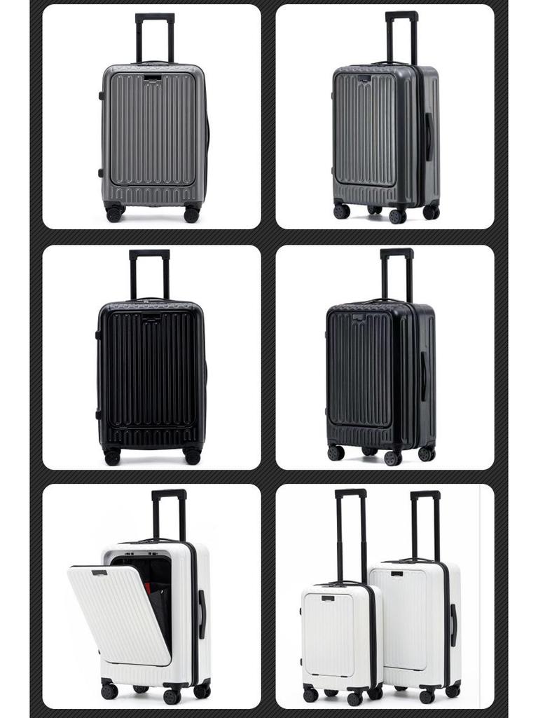 20-Inch Lightweight Frosted Front-Opening Trolley Carry-On Suitcase, 24-Inch Travel Luggage Leather Case.