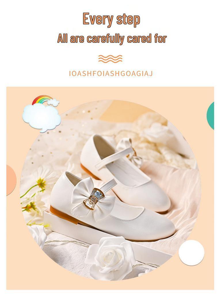 Girls’ White Mary Jane Leather Dress Shoes - Ideal for School, Weddings, and Performances