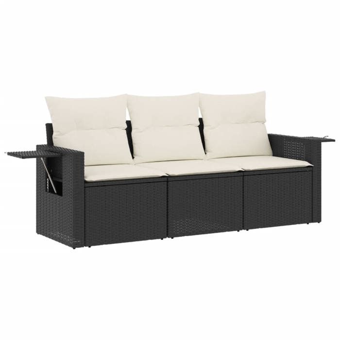 VidaXL Salon de Jardin avec Coussins 3 pcs, Canapés de Terrasse, Ensemble de Meubles de Patio, Mobilier d'Extérieur, Noir 3219855