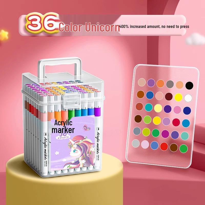 36-Color Waterproof & Washable Acrylic Marker Pens for Elementary Students: Opaque, Stackable, and Ideal for Children's Art Projects