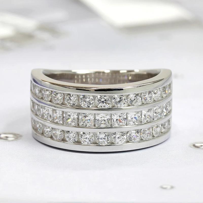 Huitan Three-Lines CZ Rings Luxury  Color Accessories for Women Sparkling Bridal Wedding Bands Rings New Trendy Jewelry