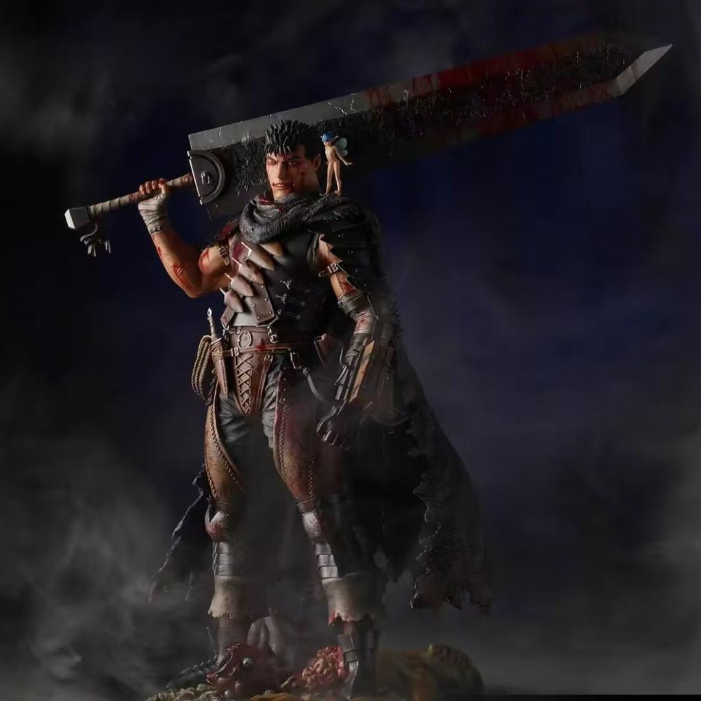 32cm Guts The Black Swordsman Statue Anime Figure Dual Head Sculpts Premium Collectible Model Display with Poseable Articulated Scale Detailed Movable