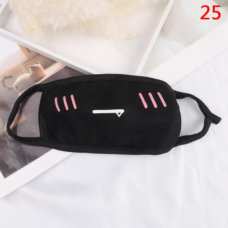 Black Unisex Cartoon Cat Funny Expression Face Mask Cotton Breathable Mouth Mask Anti-dust Pollution Masks For Woman Man