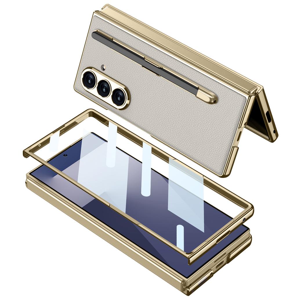 For Samsung for Galaxy ZFold7 Protective Business Case Colorful Electroplated PU Leather S Pen Slot Shockproof Mobile Phone