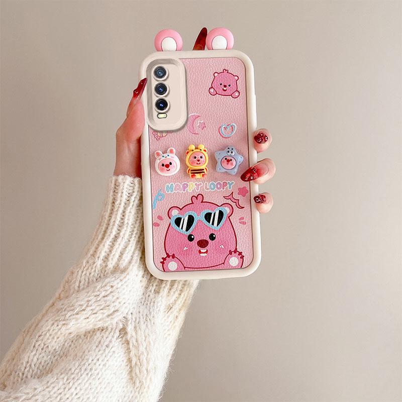 KEYSION Cute Ear 3D Cartoon Case for VIVO Y20 Y20sG Y20i with Bracelet Soft Silicone Shockproof Phone Cover for VIVO Y12S Y11S