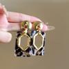 Orecchini a bottone geometrici rotondi con stampa leopardata in resina e pelle con ago d'argento moda autunno e inverno orecchini di nicchia di alta gamma da donna