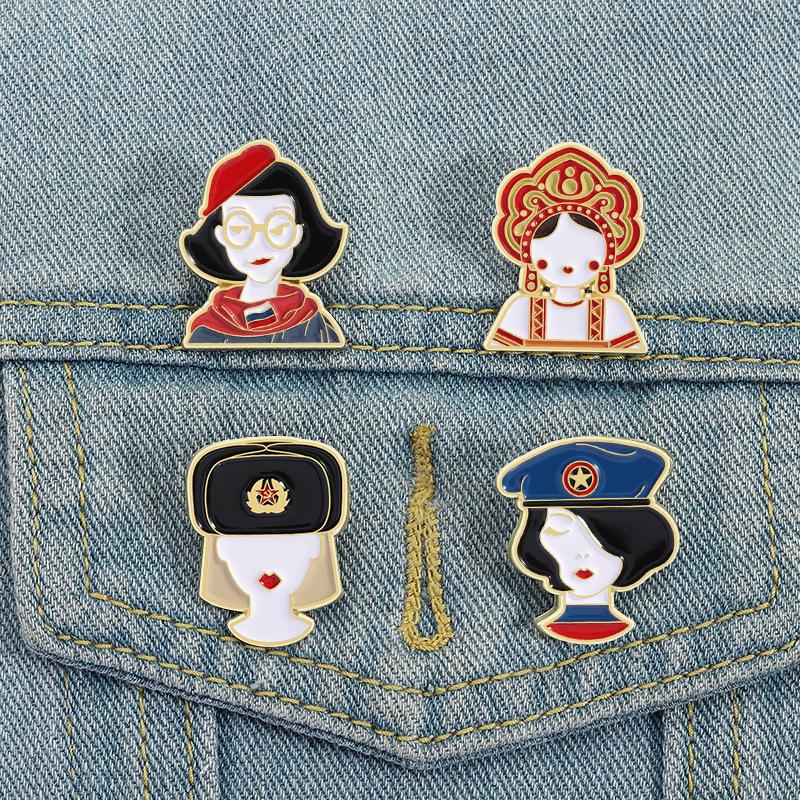 3/4Pcs Personalized  Nesting Doll Shaped Brooch Clip Creative Cartoon Commemorative Metal Jewelry Accessory Badge