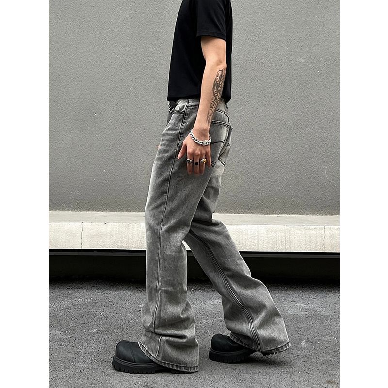 Blaexit American High Street Vibe Smoky Gray Scimitar Jeans Men's Straight-Leg Slightly Flared Cleanfit Pants Trendy