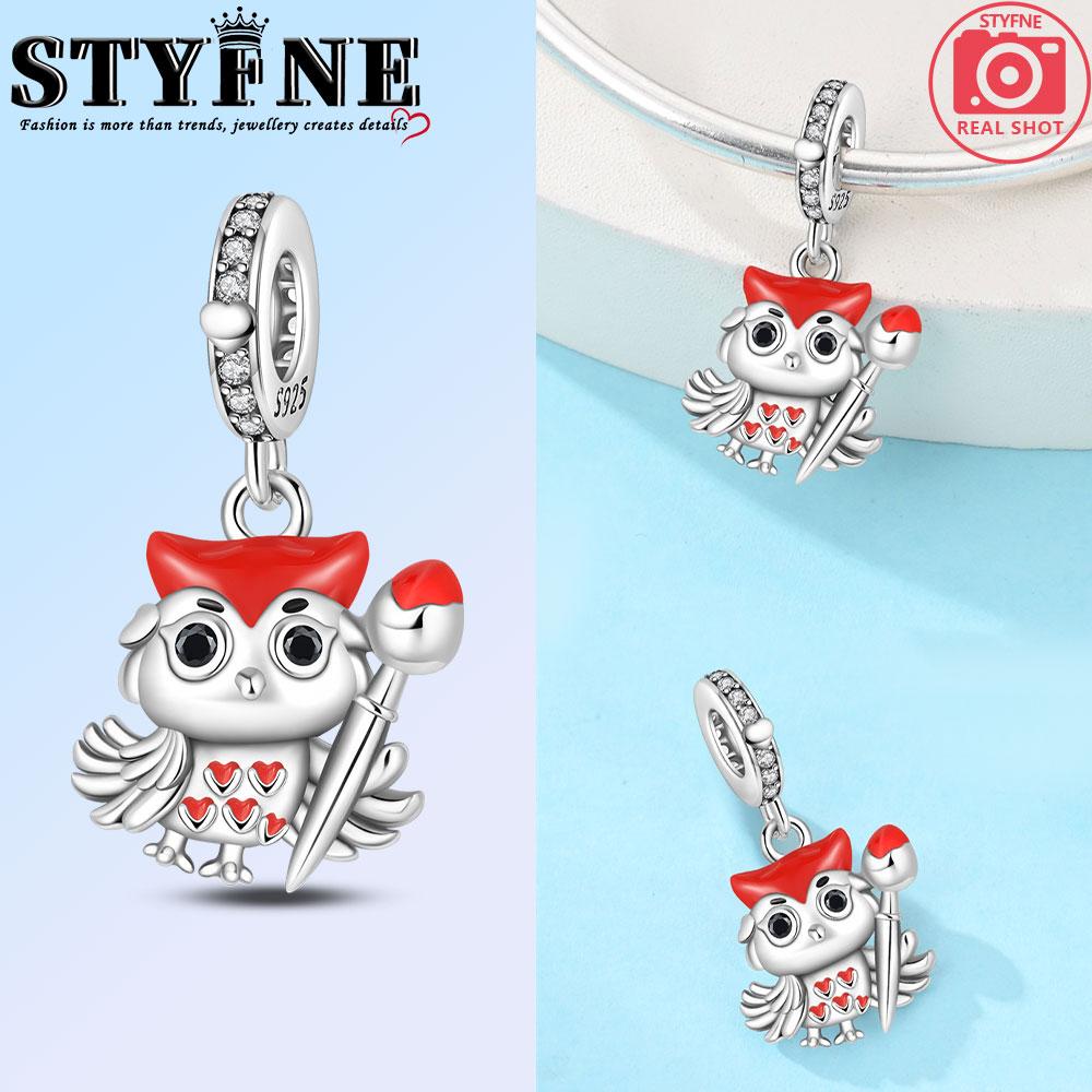 Copper Fashion Purple Owl Charms Beads Owl Safety Chain Fit Original Bracelets Diy Graduation Jewelry Gifts