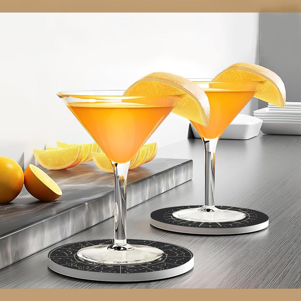 Drink Coasters with Holder,6 Pcs Moon Phases Absorbent Ceramic Coasters with Cork Base,Cute Funny Table Drinks Coasters,Table Home Decor,4 Inches