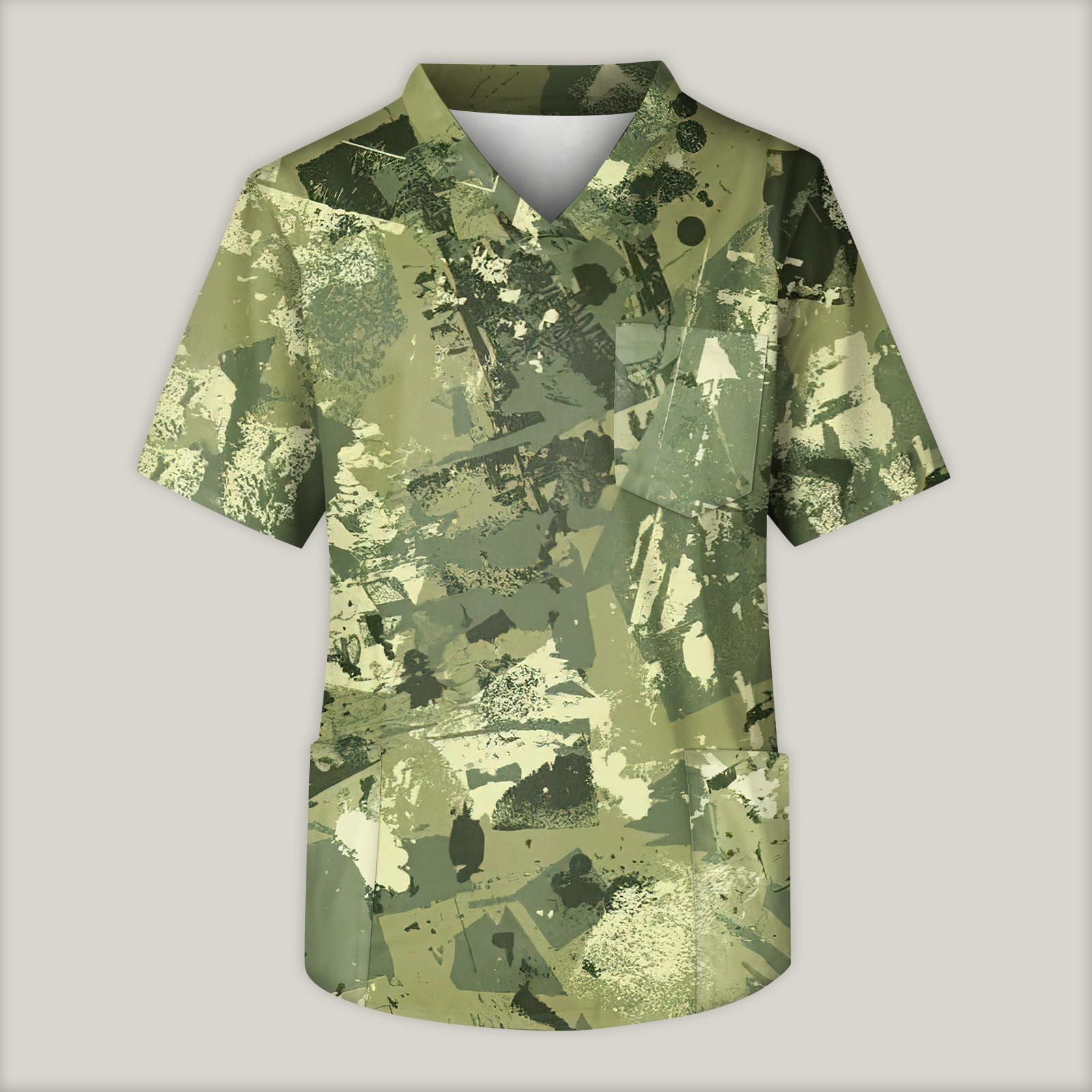 

Мужская рабочая блузка с короткими рукавами и v-образным вырезом с принтом, топ с нагрудным карманом XXXXL