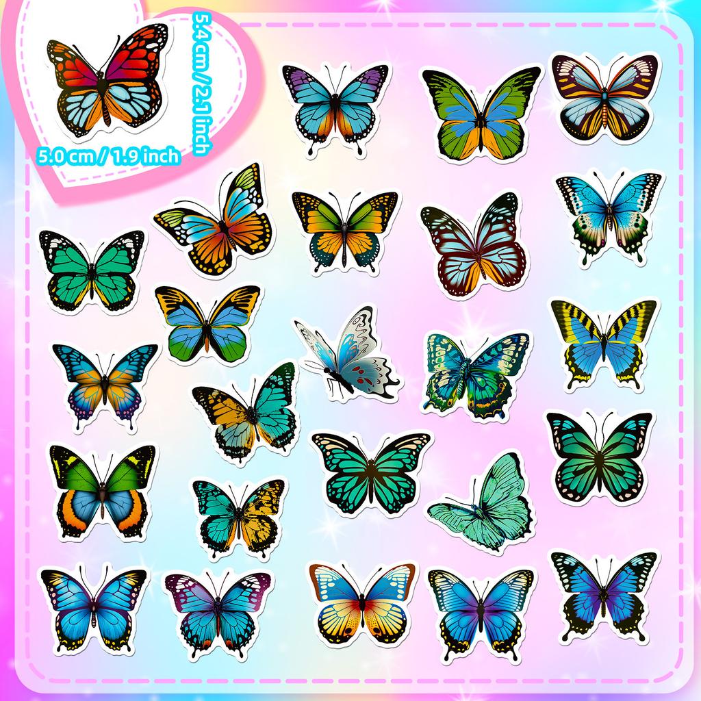 50 Blue Flower Butterfly Stickers Stickers Colorful Butterfly Doodle Stickers