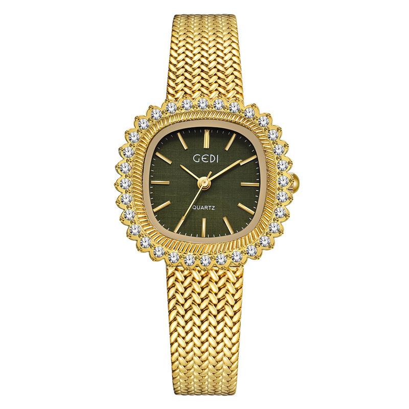 Medieval Wheat Ear Small Gold Watch Light Luxury Diamond-Encrusted Retro Watch Women'S Niche High-End Quartz Watch