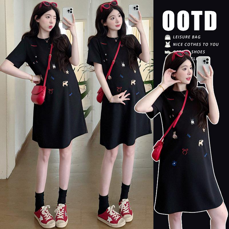2026 Summer Korean Versatile Embroidered Puppy Slimming Maternity Dress XL