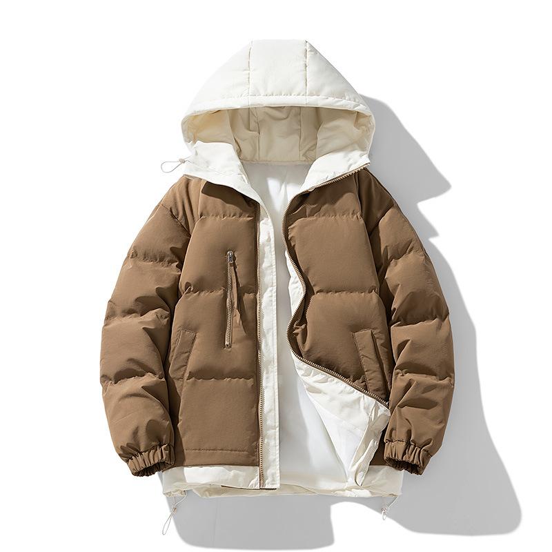 Teen Warm Cotton-padded Clothes Men's Cotton-padded Clothes Winter Clothes Fake Two-piece Thickened Hooded Couple Cotton-padded Jackets