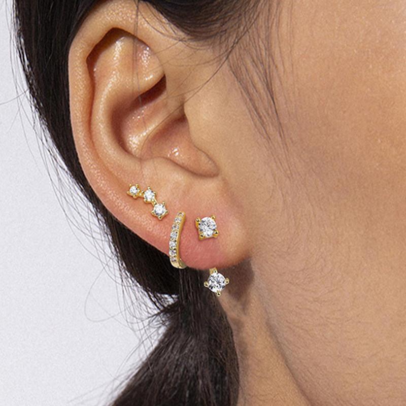 3 Pairs Cubic Zirconia Stacks Women'S Stud Earrings Set Piercing Dainty 14K Gold Plated Huggie Hoops Cz Earrings Jewelry Gifts