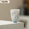 2pc/lot Hand Drawn Orchid Jade Mud Teacup Aesthetic Tea Bowl Tea Pair Tea-tasting Meditation Cup Jianzhan Master Cups Gift 65ml