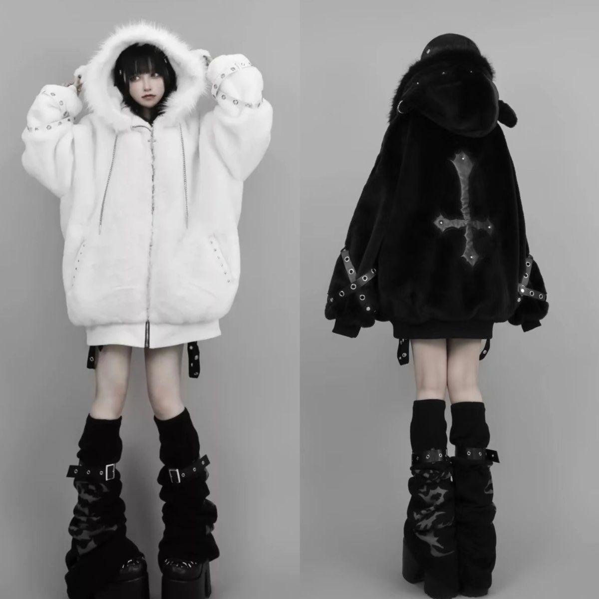 

Harajuku Dark Punk Fluffy Hooded Sweatshirt Coat S