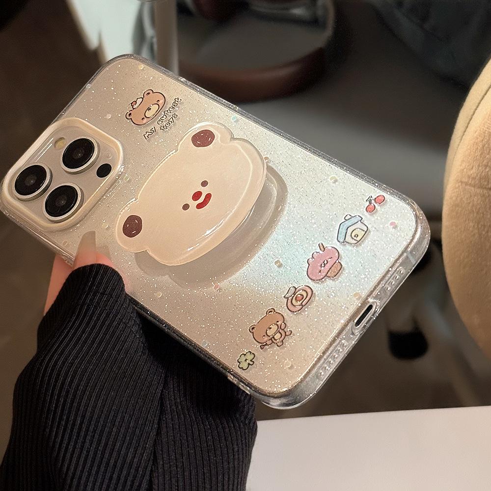 Süße und entzückende Bärenkopf-Handyhülle für iPhone 16, 13, Glitzernd, Geeignet für iPhone 17 Pro Max, Weich und Niedlich