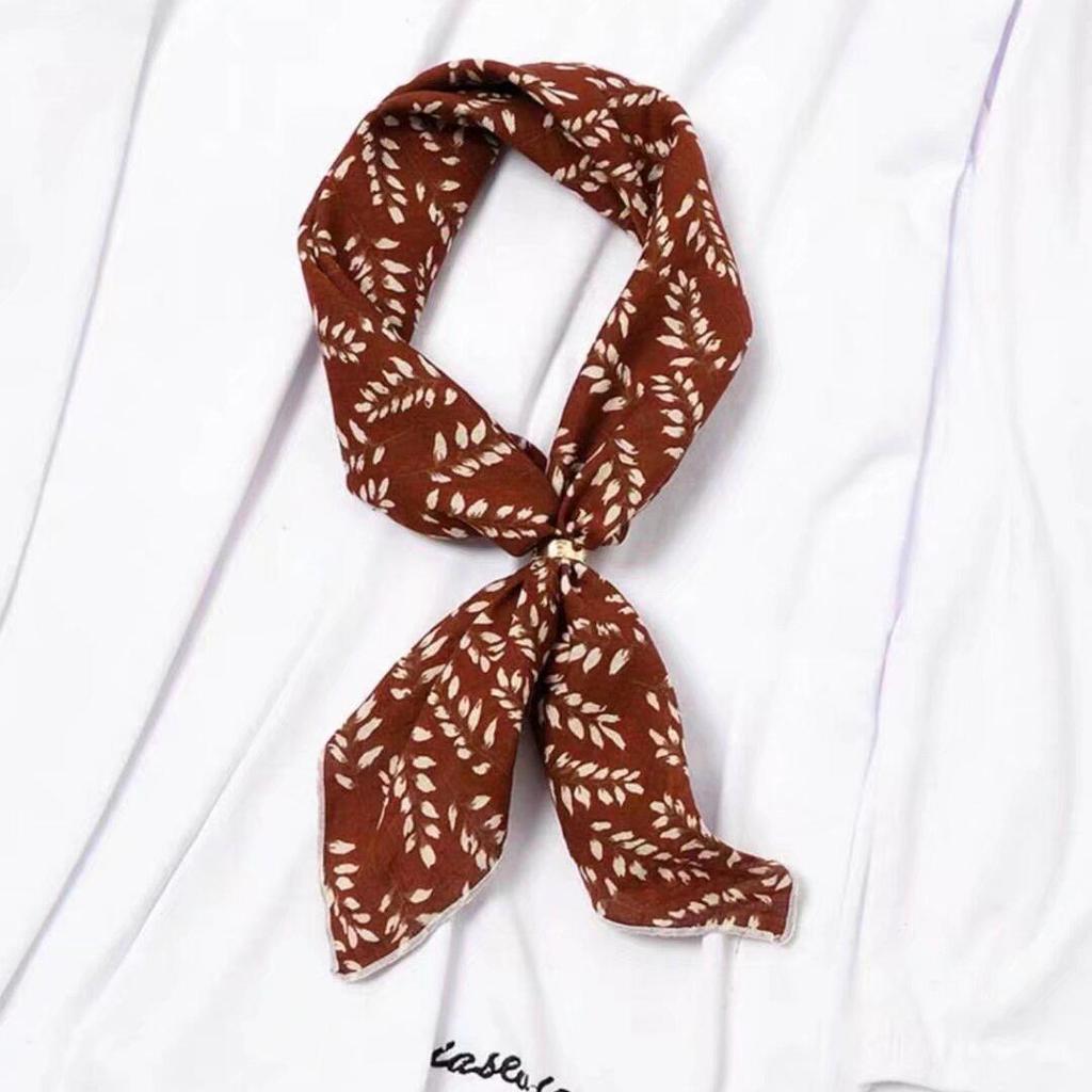 Retro Green Floral Small Silk Scarf - Korean Style Women's Versatile Autumn/Spring Accessory, Thin Square for Neck or Headband