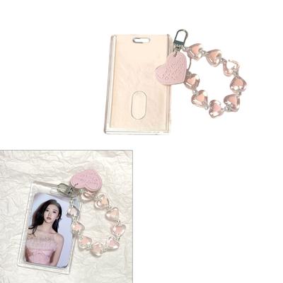 Acrylic Photocard Holder with Keychain for Girl Kpop Idol Photo Holder Bank Bus Student Card Protector Clear Hard Sleeve
