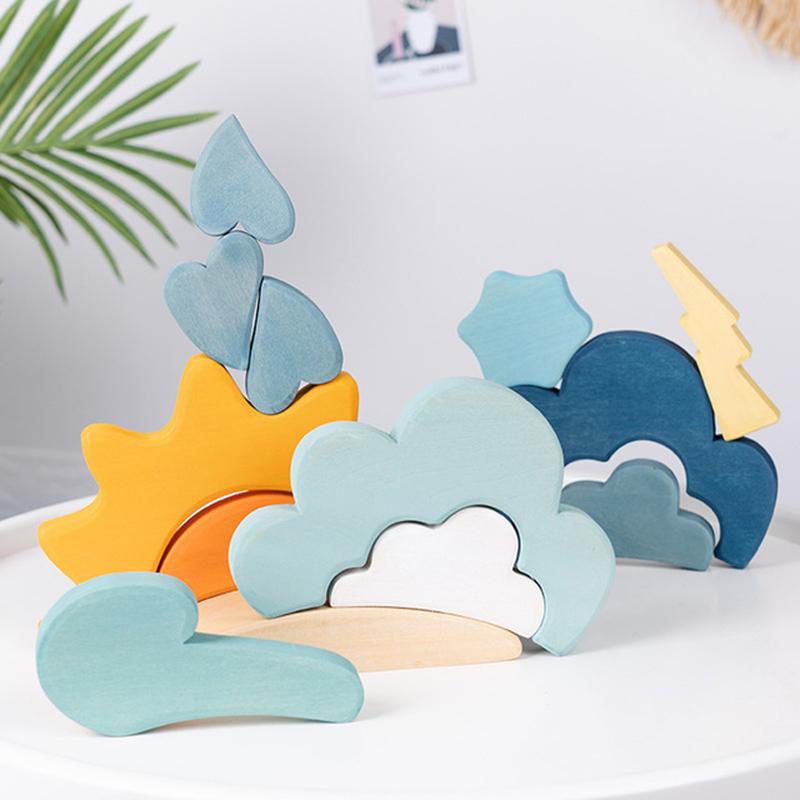 

Монтессори Радуга Детские Деревянные Игрушки Погода Облако Дождь Солнце Молния Ветер Строительный Блок Сцена Строительство Сенсорная Игра Детские Игрушки