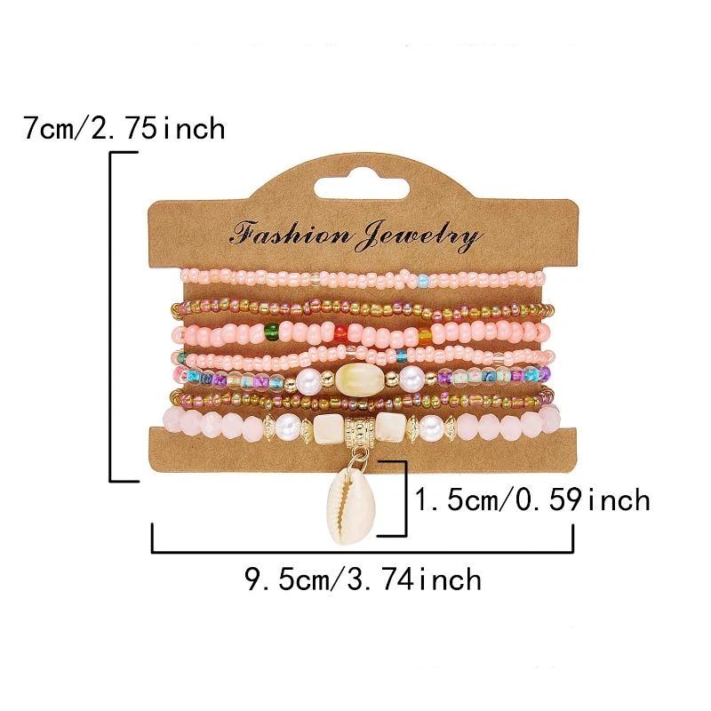 

[HS]#1PC Boho Rice Beads Starfish Pendant Bracelets For Women Summer Ocean Beach Shell Charm Multilayer Bracelet Set