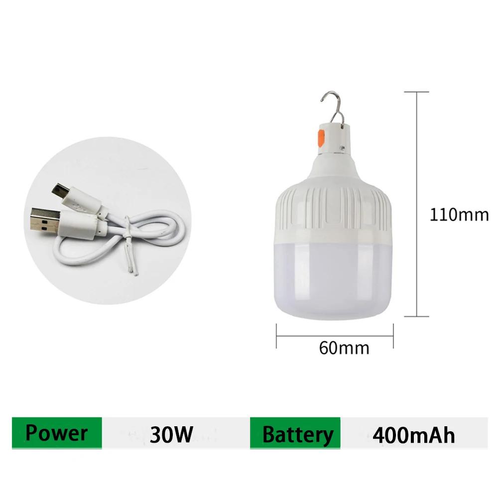 USB can charging LED light bulb 30W 60W 100W outdoor emergency hook hook camping fishing portable lanterns night iGH