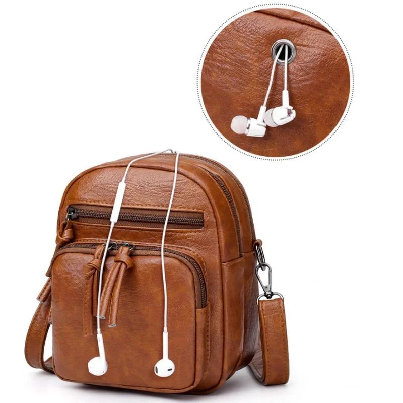 New Cross-body Female New Soft Leather Feeling Single Shoulder Bag Retro Fashion Multi-layer Large Capacity Mobile Phone Bag