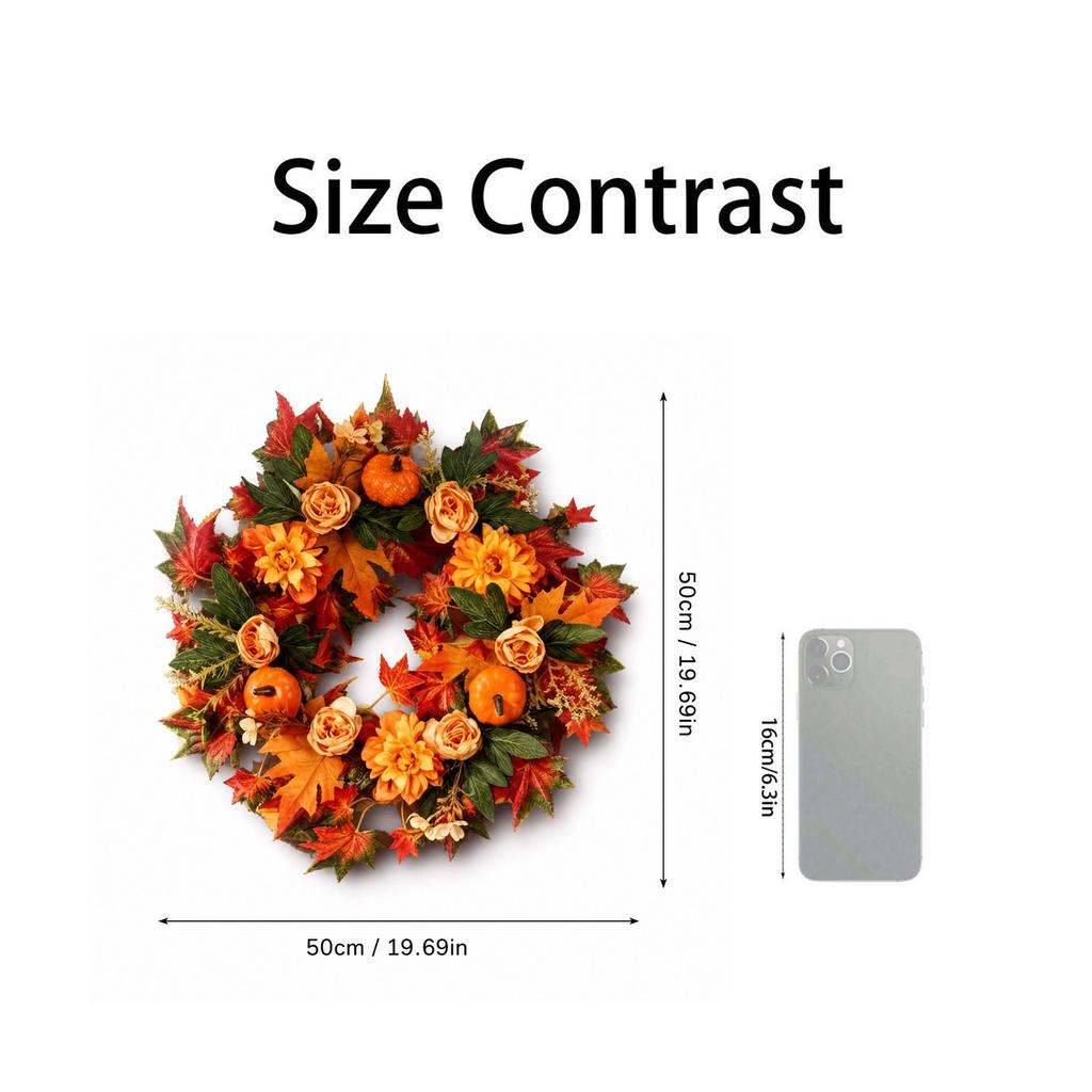 Artificial and Pumpkin Wreath for Thanksgiving Fall Door Decoration
