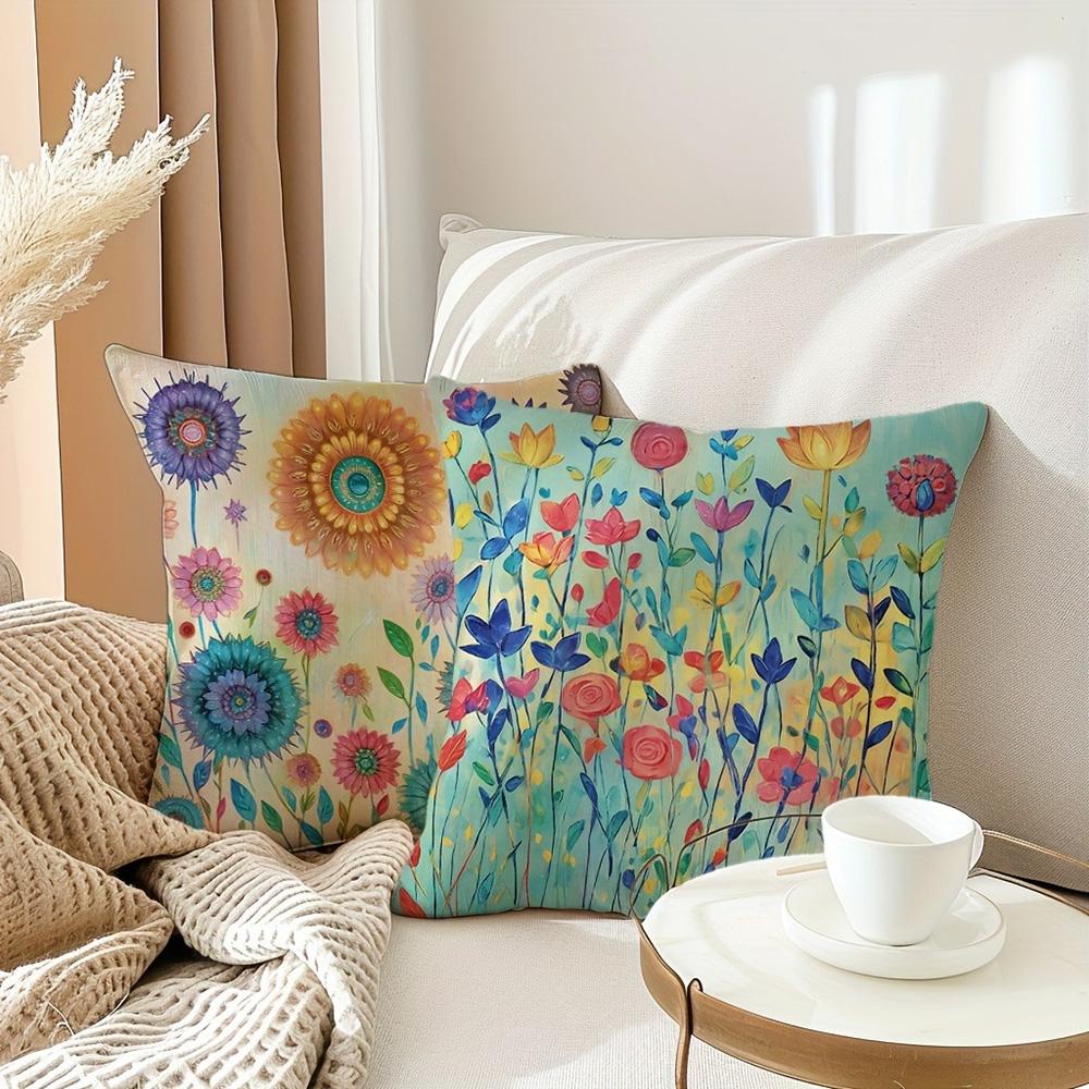Colorful Floral and Bird-Printed Pillowcases: Add a Touch of Nature's Charm! Sofa Cushion Cover Home Room Decoration