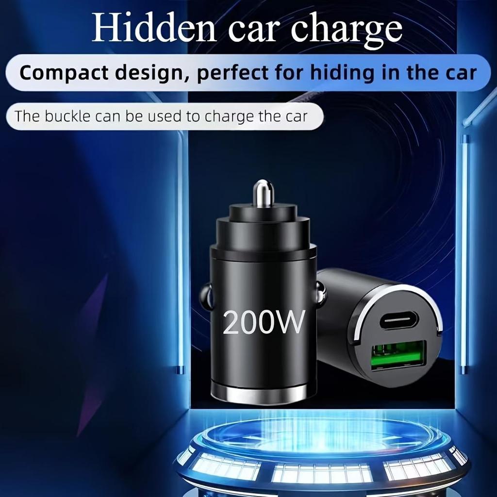 200W Compact Car Charger USB Fast Charging Adapter Dual Port Mini Phone Charger