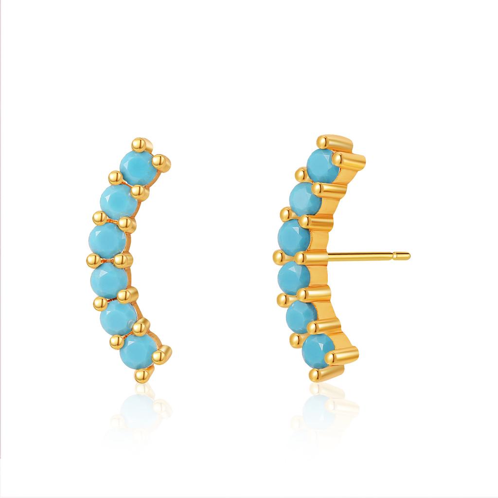 Turquoise Earrings Brass Plated 18K Real Gold Color Retention Retro Circle Metal Texture Ear Buckle Premium Sense