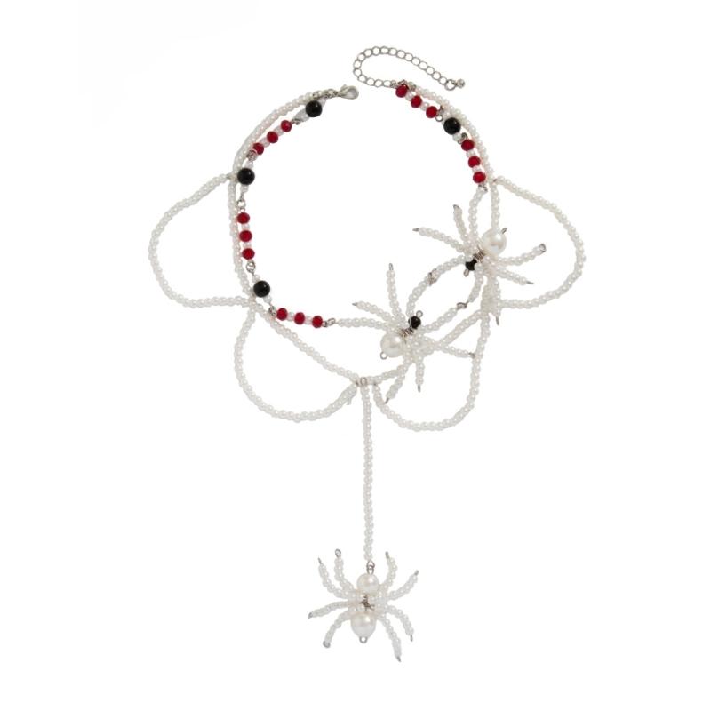 

Beaded Necklace Halloween Jewelry for Women Beaded Choker Necklace Gothic Beaded Necklace Victorian Jewelry Accessories білий
