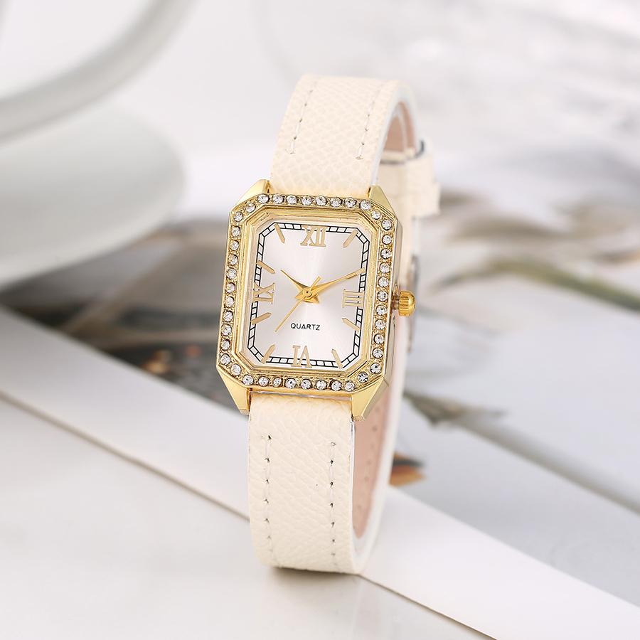 

Fashion Light Luxury All-match Leather Strap Alloy Diamond Dial Quartz Watch for Women, Suitable for Daily Wear, Christmas Gift білий