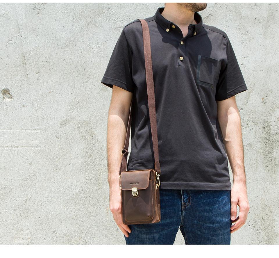 Men's Retro Crazy Horse Leather Crossbody Phone Waist Bag