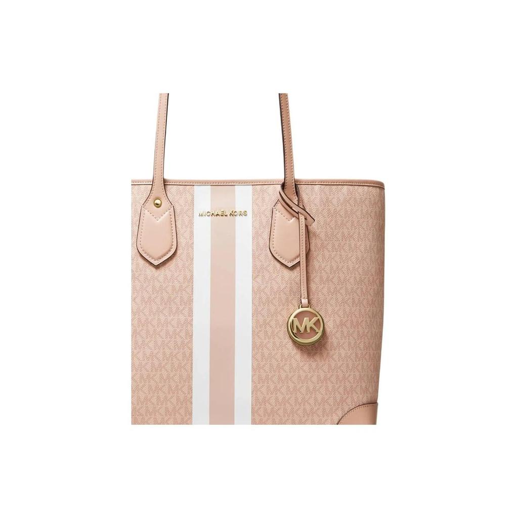 Michael Kors MK Eva Monogram Logo Stripe Color Block Faux Leather Tote Bag Women Tote Bags Ballet-Pink 30T9GV0T7B-641