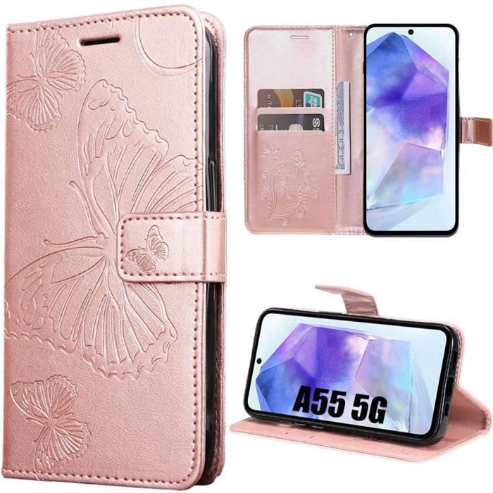 Coque de protection - Samsung - Galaxy A55 5G - Antichoc - Cuir PU et TPU - Motif Papillon