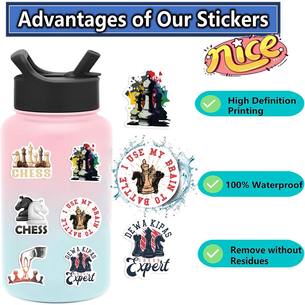 50Pcs Chess Game Sticker Waterproof Decal For Laptop Motorcycle Luggage Snowboard Fridge Phone Car Stickers Toys