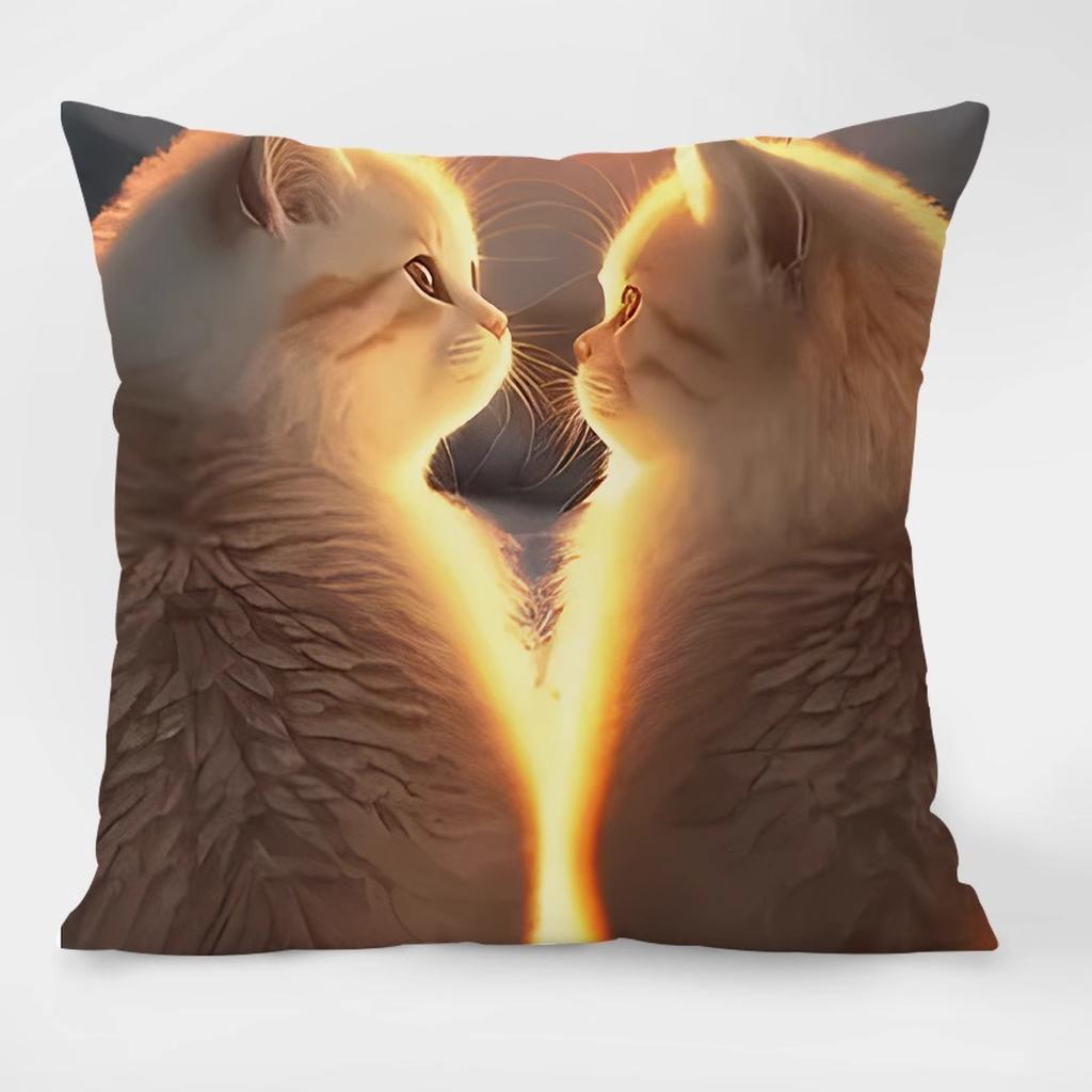 Cute Cat Pattern Decorative Pillowcase Living Room Bedroom Square Cushion Pillowcase